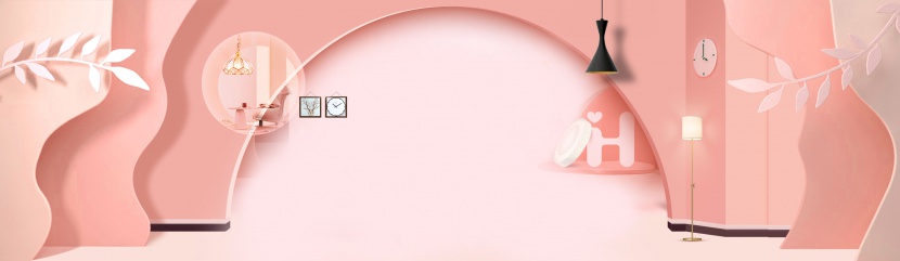 粉色层次感立体空间墙体家居用品海报背景
