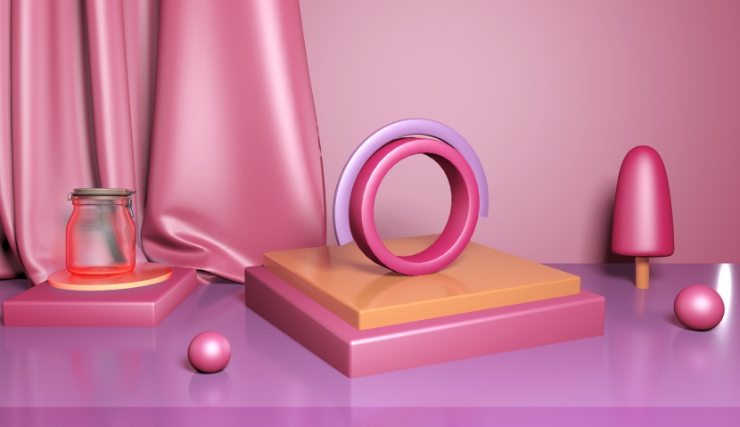 粉紫色简约大气立体空间化妆品海报背景