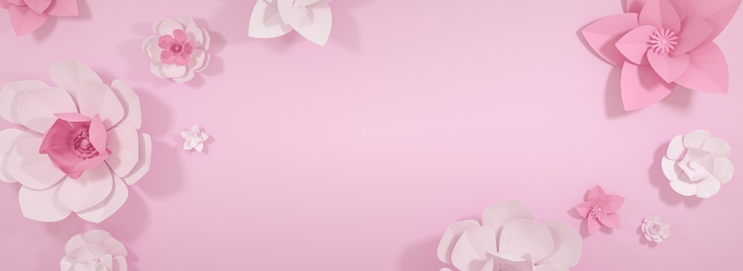 小清新粉色38女王节立体花朵海报背景