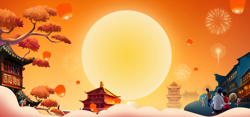 中秋节大气中国风古建筑赏月背景