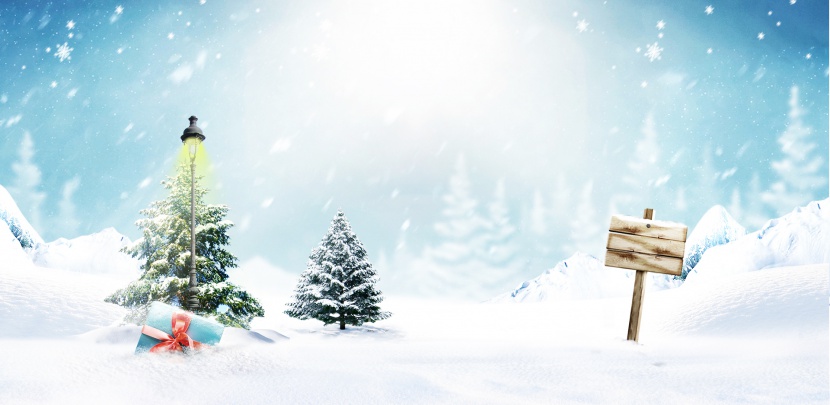 冬季简约户外雪景冬装羽绒服圣诞节海报背景