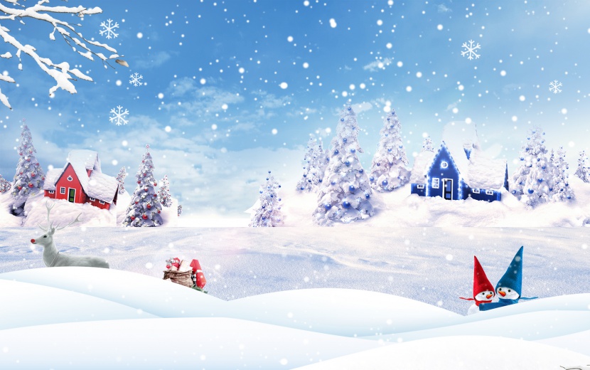 冬季梦幻雪景箱包鞋子圣诞节节日海报背景