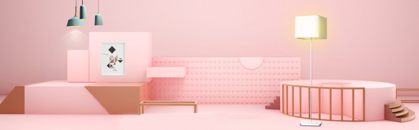 粉色立体ins风格鞋包服饰化妆品场景海报背景