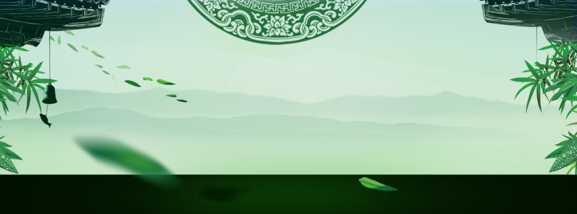 古风中国风山水画竹叶装饰茶叶海报背景