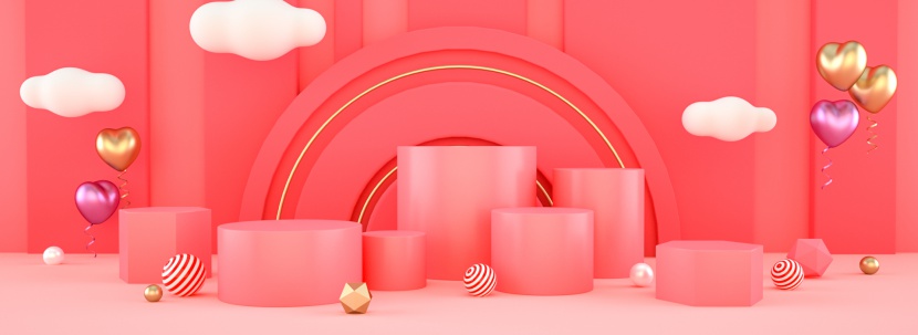 粉色C4D立体空间感节日风奢华大气海报背景