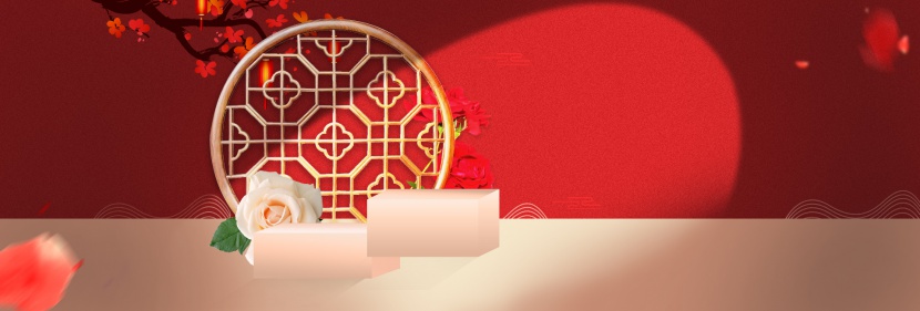 红色中国风中式春节女装服装海报背景