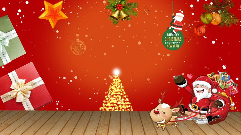 暖色圣诞节新年零食食品木板展台海报背景