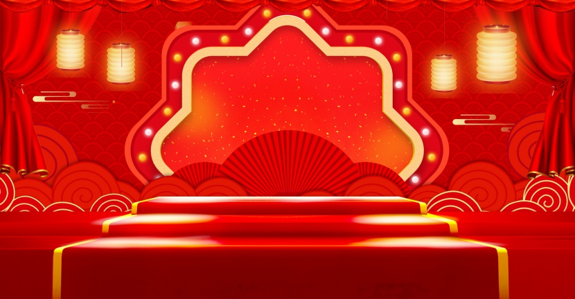红色喜庆中国风云纹家电数码新年海报背景