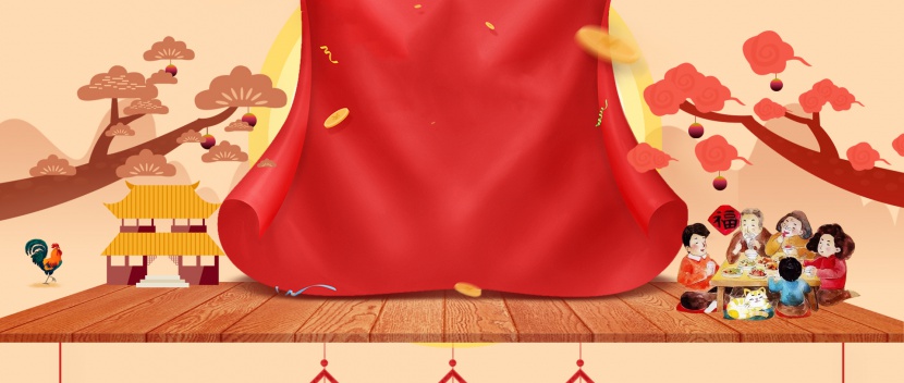 中国风木板温馨家电厨具春节新年海报背景