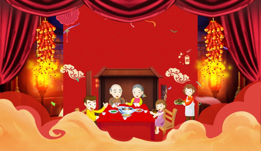 喜庆中国风云纹食品年货新年春节海报背景