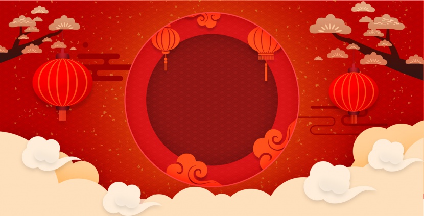 红色云纹中国风春节新年家用电器海报背景