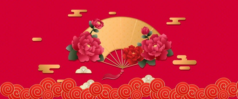 中国风2019年新年快乐立体花朵海报