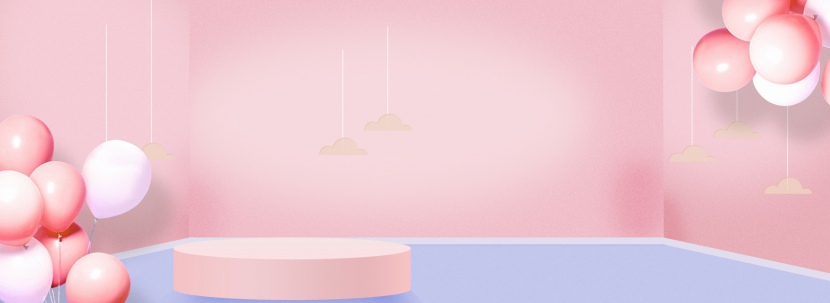 粉色立体空间甜美风格展台女鞋箱包海报背景
