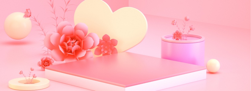 粉色唯美时尚圆台玫瑰花爱心礼盒海报背景
