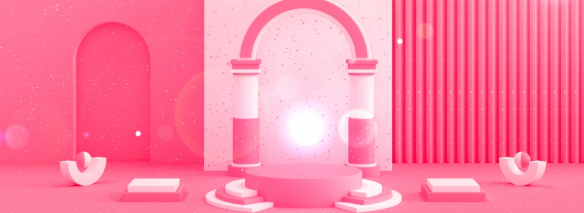 粉色时尚大气拱门圆台c4d空间感海报背景
