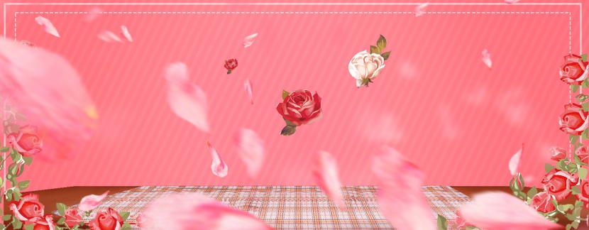 粉色唯美浪漫桌布玫瑰花漂浮花瓣海报背景