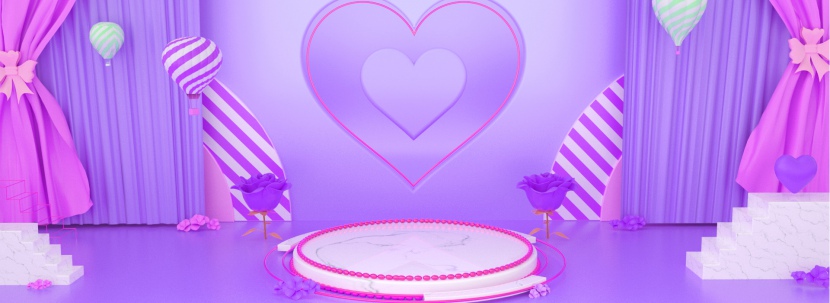 紫色时尚大气白色圆台展台爱心海报背景