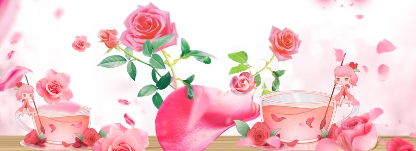 粉色唯美浪漫花朵玫瑰花七夕情人节海报背景