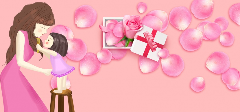 母亲节浪漫粉色花瓣清新简约广告背景