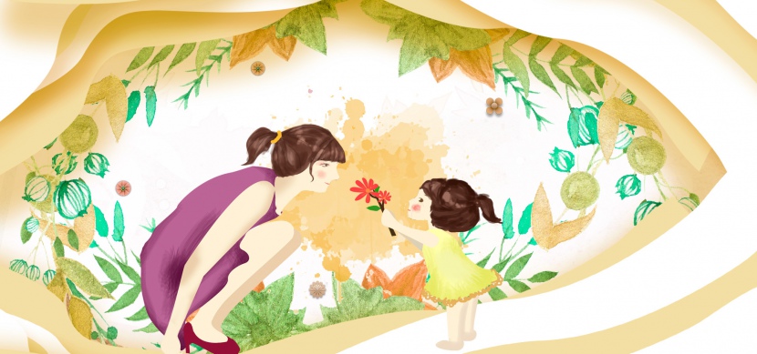 母亲节清新淡雅手绘花卉广告背景