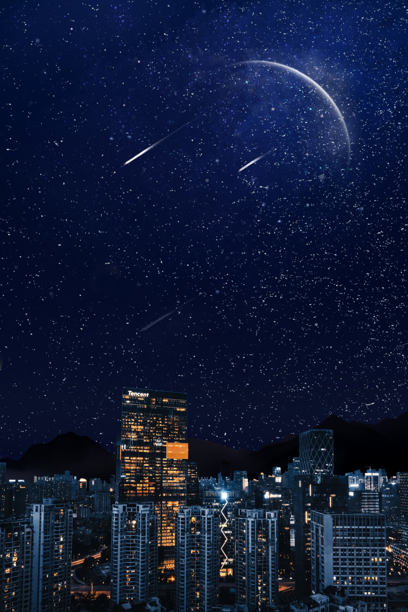 城市夜景星空背景
