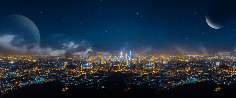 城市夜景创意科技背景