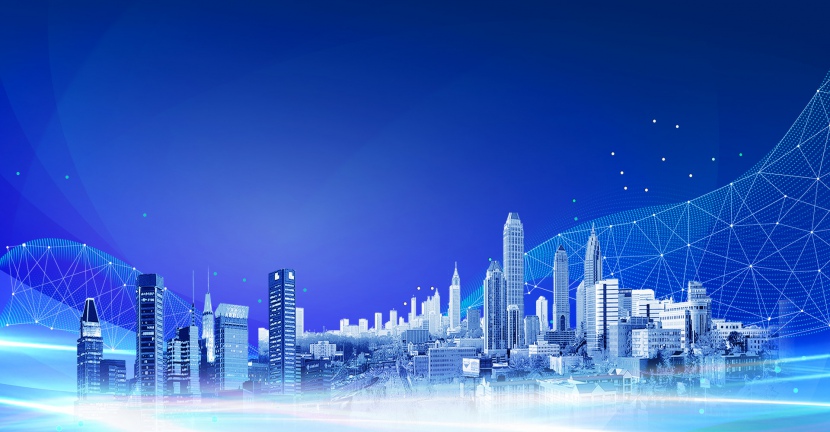 蓝色简约科技城市背景合成
