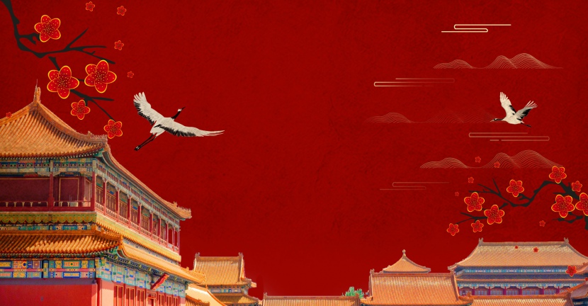 简约中国风红色大气故宫红墙背景海报