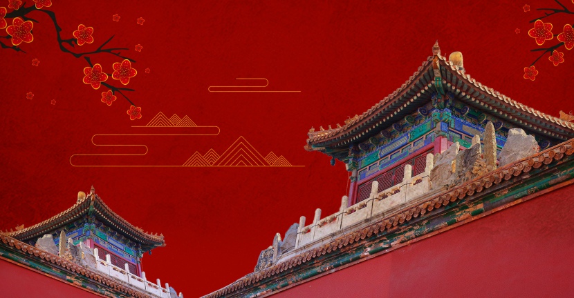 简约故宫建筑红墙大气红色背景