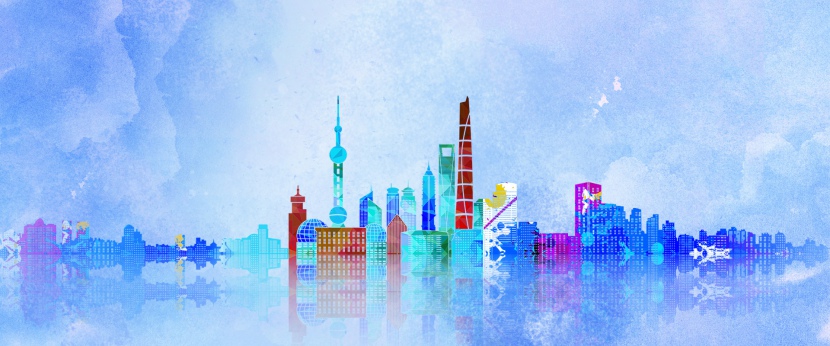 简约上海城市建筑背景合成