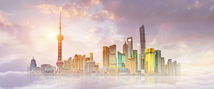 创意合成上海建筑云端背景