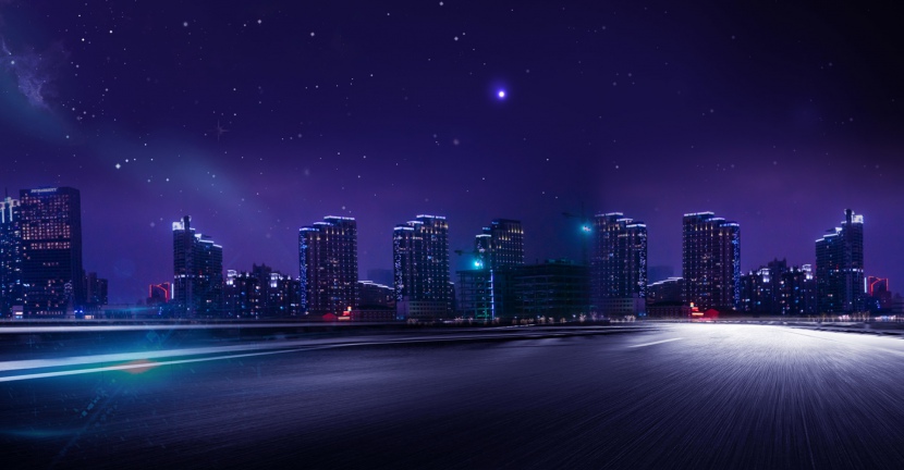 城市夜景高速公路创意合成背景