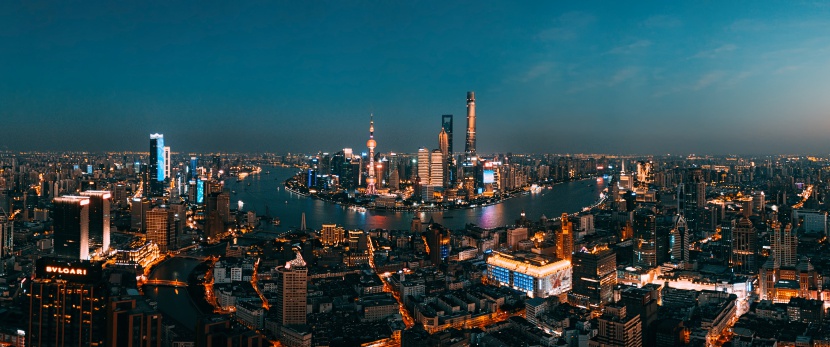 航拍上海夜色全景